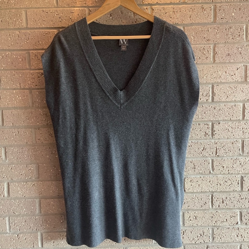 Worthington V-Neck Sleeveless Sweater - Charcoal Gray